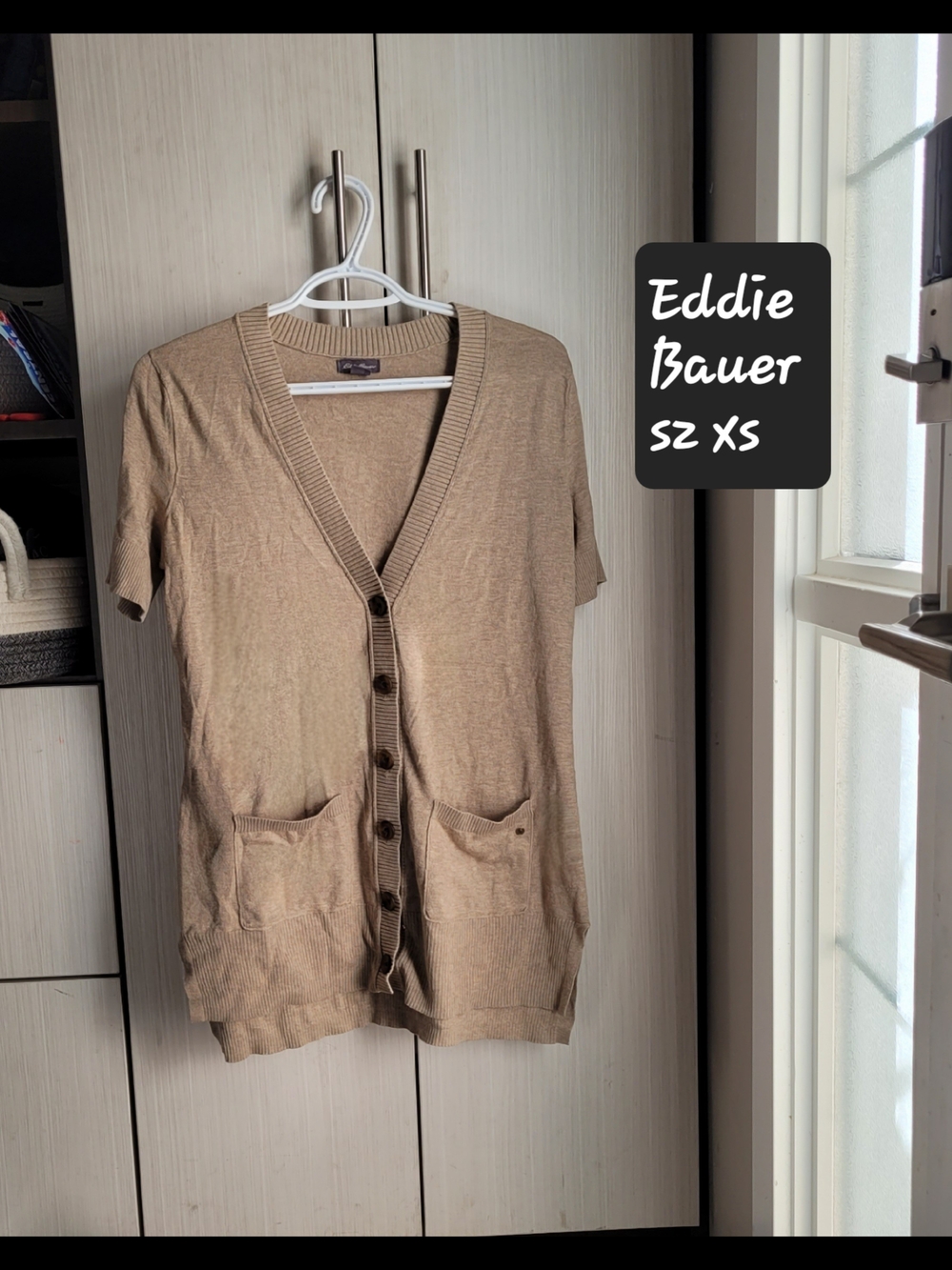 Eddie Bauer Women's Short-Sleeve Button Cardigan in Tan